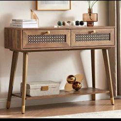 New 42" Console Table with 2 Drawers, Mid Century Modern Wood Entryway Table, Boho Sofa Entry Table