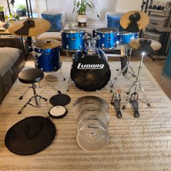 Ludwig Accent Combo Complete Drum set W/Cymbals, Stands, Bass Pedal, Seat Bateria Gear 35-80% Off