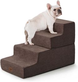 Dog Stairs for Bed, Extra Wide Dog Steps for High Bed and Couch, 35D Foam Pet Steps for Small Dogs and Cats, Pet Stairs 2 in 1 with Non-Slip Bottom Br