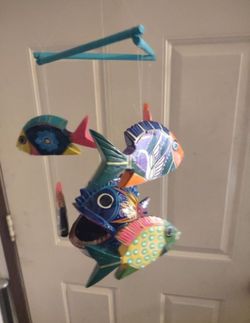 True Mexican folk Earth baby wind chimes outdoor chimes fish art real nice