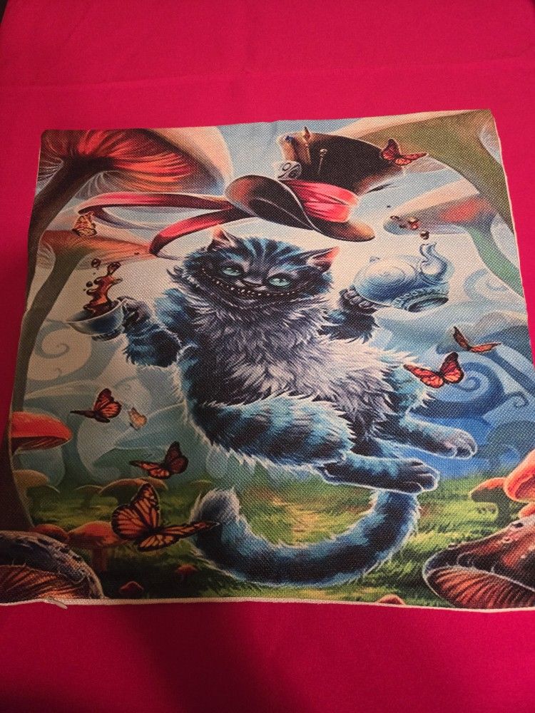 17" By 17" Alice and the Cheshire cat Pillow Case