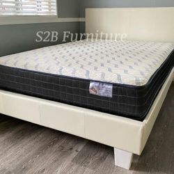 Queen White Platform Bed With Ortho Matres!