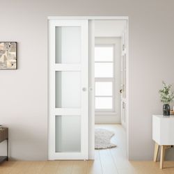 Smartstandard 48 X 80 (25 X 2) Frosted Glass and Solid Manufactured Wood Sliding Closet Doors with Installation Hardware Kit