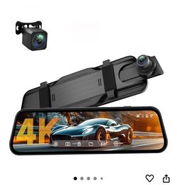 4K Rear View Mirror Camera, 10" 4K Mirror Dash Cam with 1080P Backup Camera, Dash Cam Front and Rear