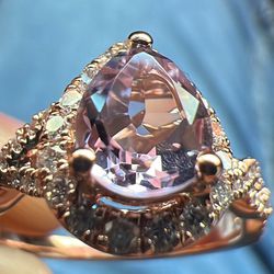 Size 5 Rose Gold Ring With Real Diamonds And Precious Lilac Gem