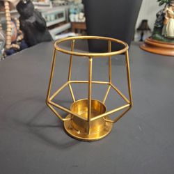 Ikea Parlband Gold-Toned Metal Geometric Frame Tealight Holder 4" Tall Excellent Condition