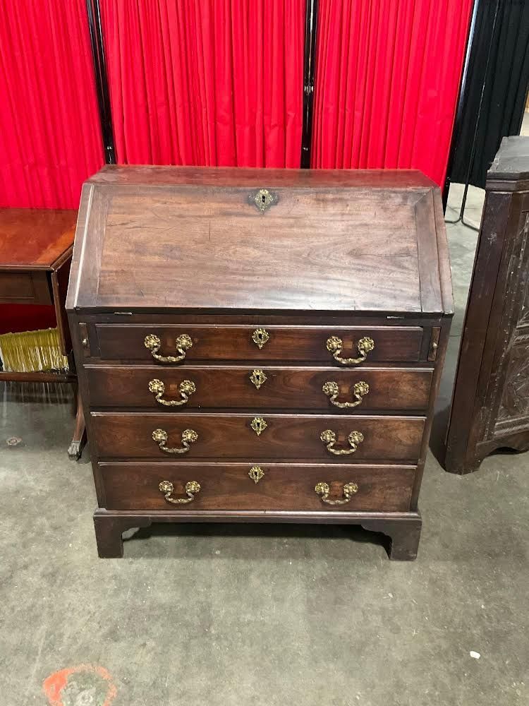 Mid 1800's Flame Mahogany Secretary desk w/ original hardware & brass pulls