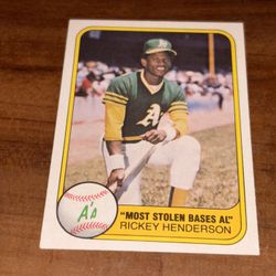 Rickey Henderson Fleer Most Stolen Bases AL Baseball Card