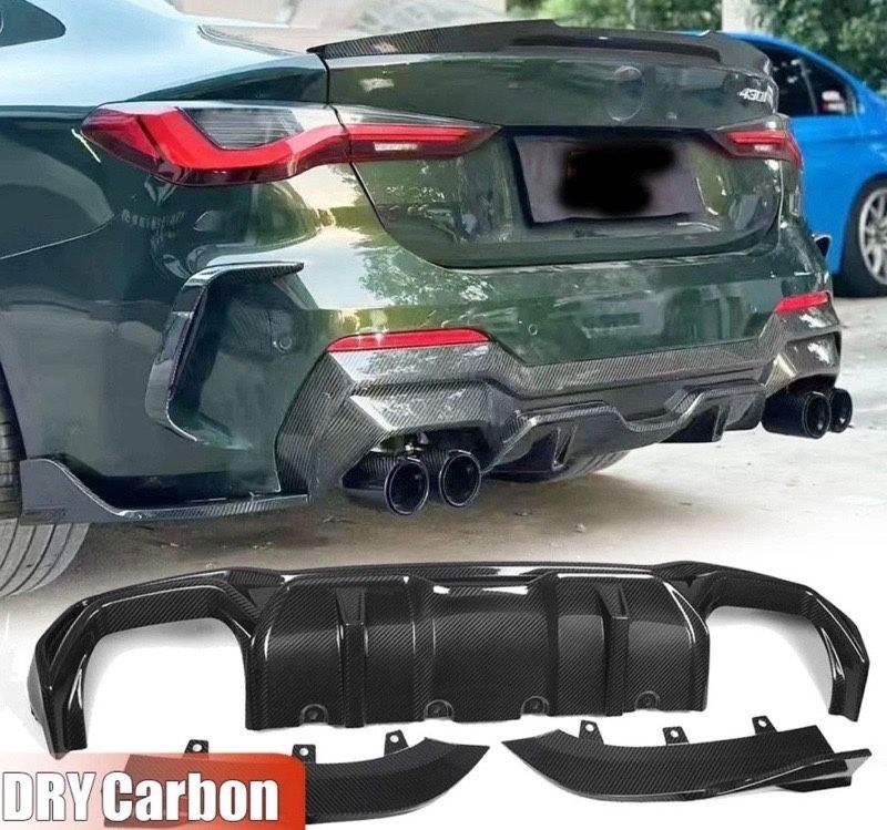 For BMW 4 Series G22 G23 20-25 DRY Carbon Rear Bumper Diffuser Lip +Side Corner