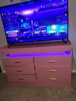 Pink 6-Drawer Dresser with LED Lighting