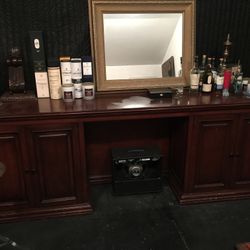 Large Rustic Wooden Bar - 9’ wide - Cabinets / Table