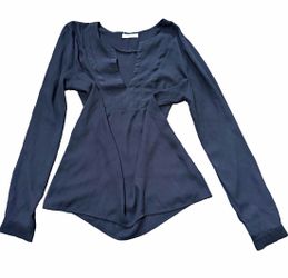 Pleione Black V Neck Long Sleeve Blouse XS-S