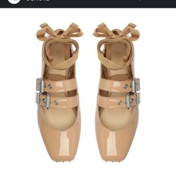 NWT! Pristine Beige Paton Ballet Slippers W/ Ribbon