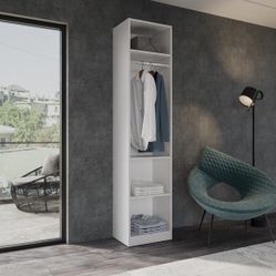 JY Furniture Armoire Wardrobe Closet, Particle Wood with Adjustable Shelves, Hanging Rod for Bedroom, Dressing Room, White (19.5" W x 85" H x 15" D)