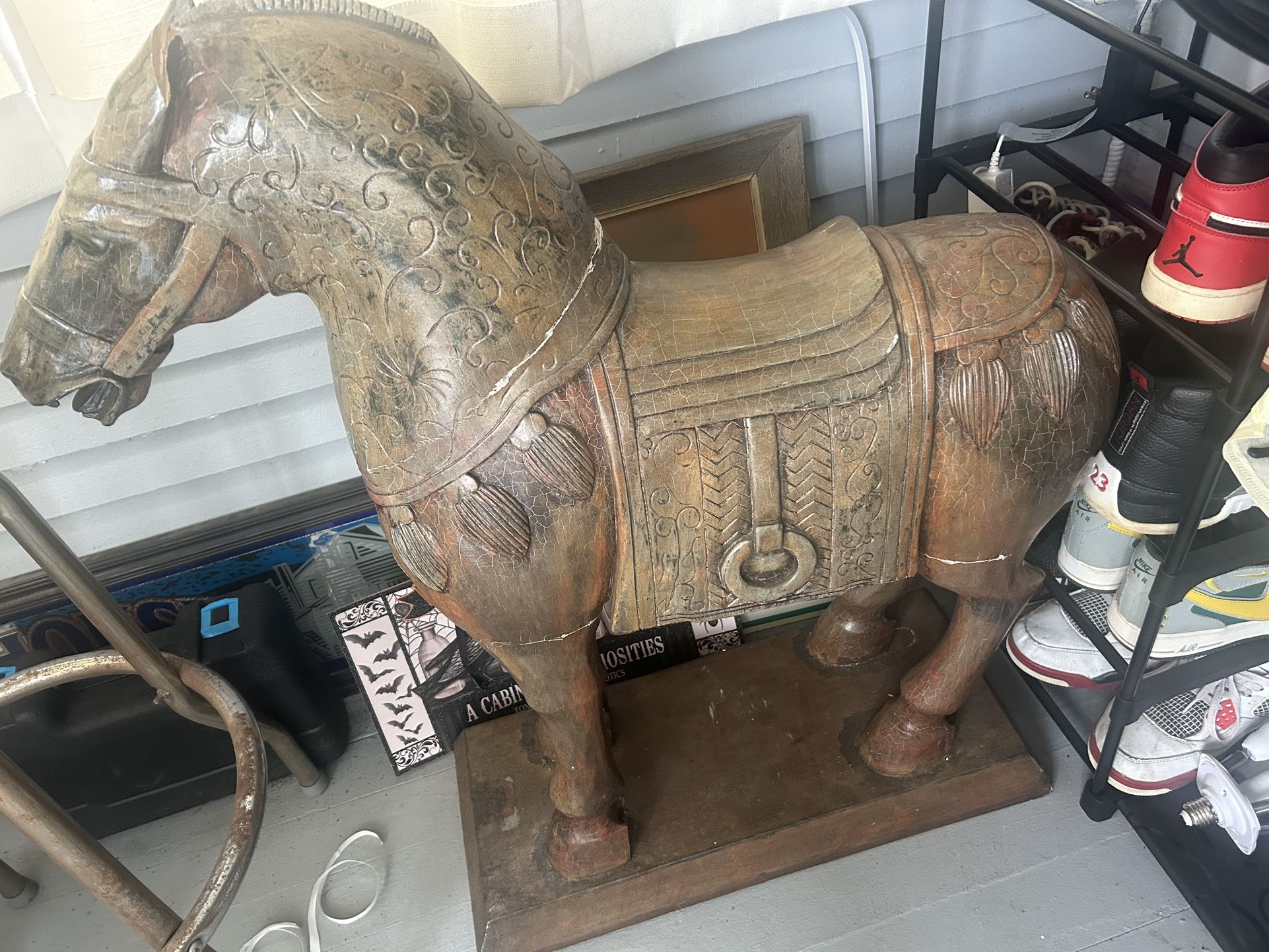 Vintage Italian Carved Horse Wood Sculpture