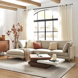 Free Delivery Today Brand New In-Box Unopened Castlery Adams Chaise Sectional Sofa with Gold Brass Legs (Retail $1,999+tax)