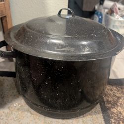 Vintage Blue Speckled Enamel Soup Pot, Lobster Pot