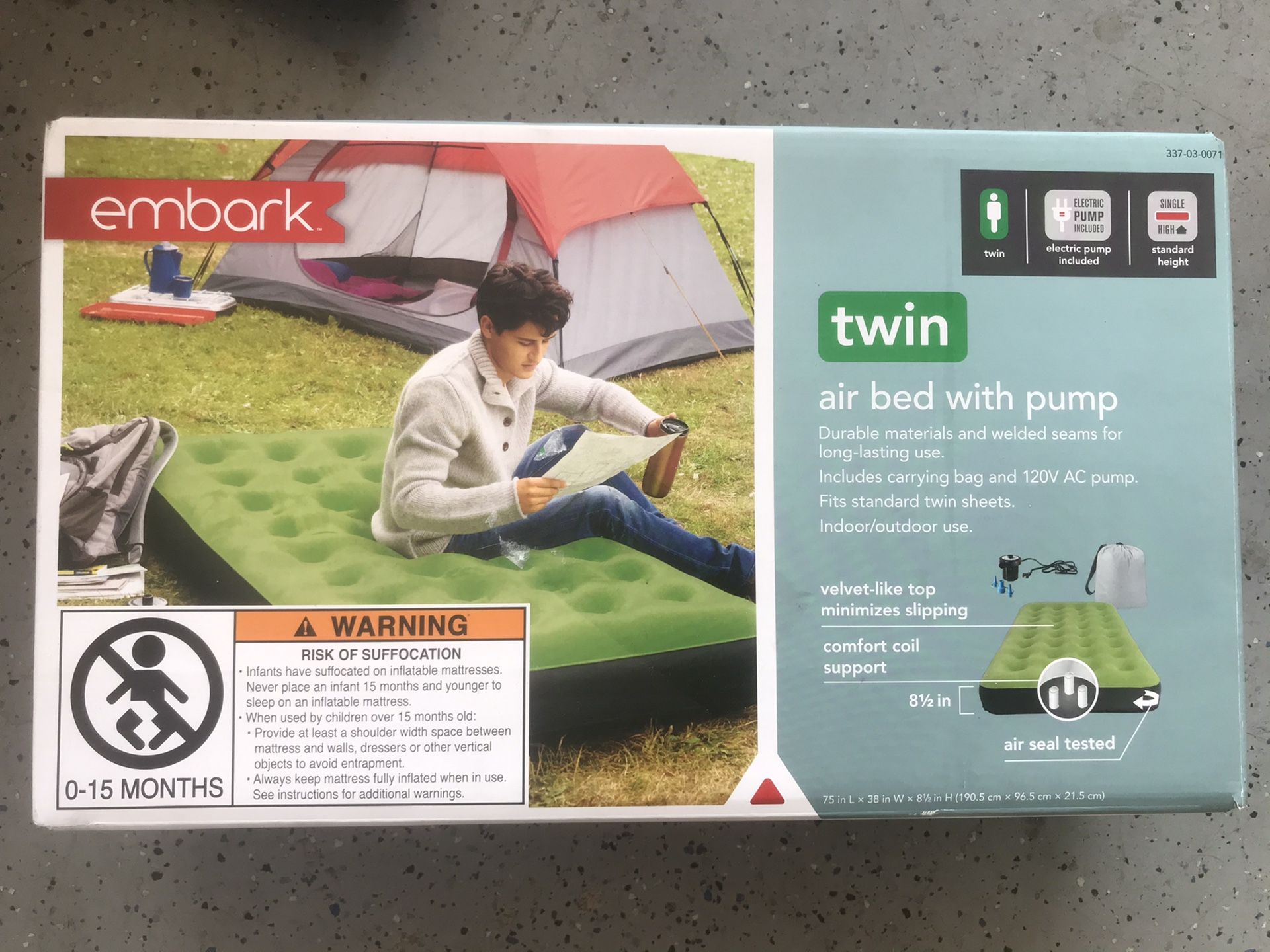 Brand New ! PUMP INCLUDED! Embark Single High Twin Air Mattress with Pump !