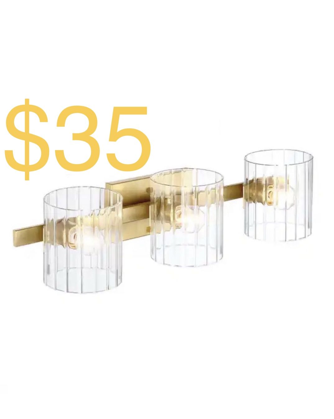 Designers Fountain Aries 24.25 in. 3-Light Brushed Gold Glam Vanity with Ribbed Glass Shades