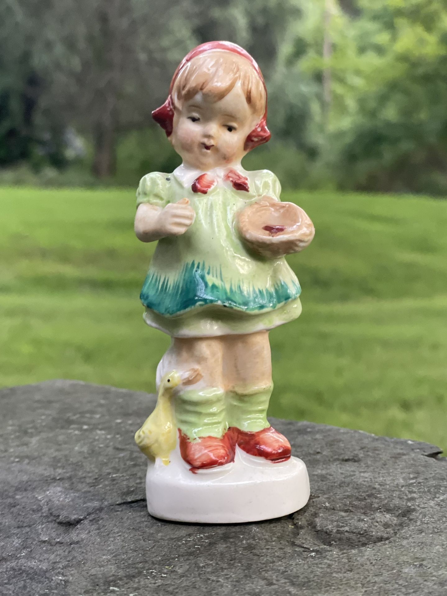Vintage Figurine, Porcelain Little Girl Feeding Little Duck German?