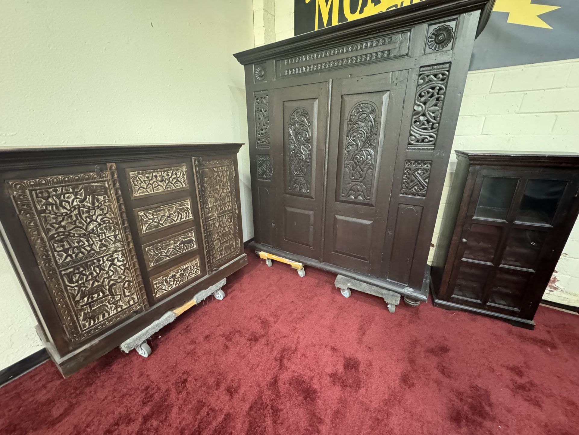 Hand Carved Wood Furniture Armoire Wine Rack Hutch.