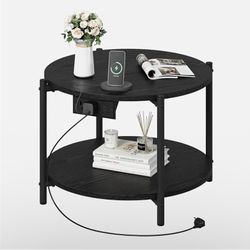 Round Side Table with Built-In Power Outlet & USB Ports
