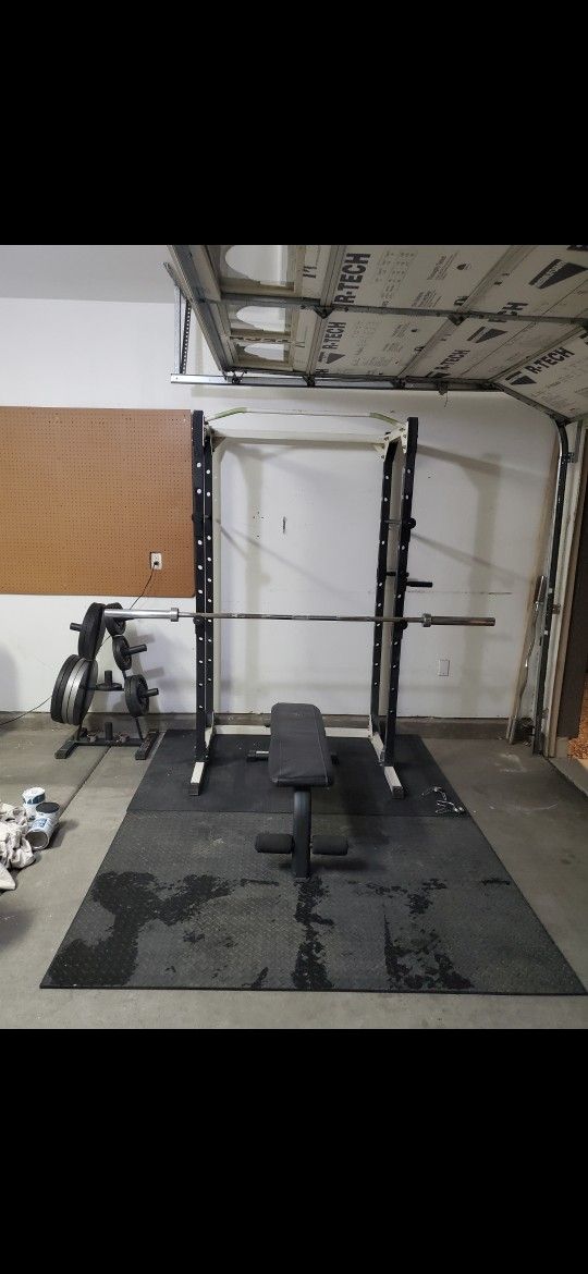 Squat Rack With Bench + Weights 
