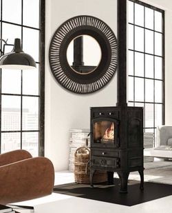 35"D Vintage Industrial Metal Round Wall Mirror Decor