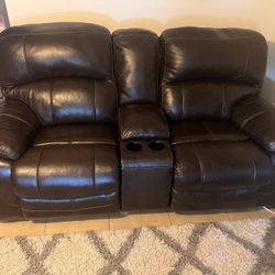 Brown Leather Reclining Loveseat