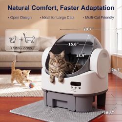 New Open-Top Self Cleaning Cat Litter Box for Multiple Cats No App or WiFi Required, 10-Day Waste Storage Capacity, Built-in Safety Sensors, Simple & 