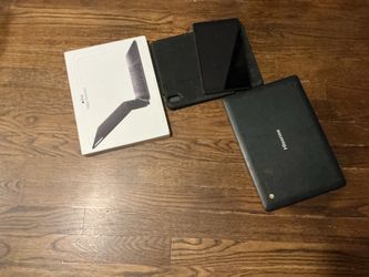Three computer item an iPad (missing 2 pieces on the top right , a typing with conver and cas , more all for .($20)