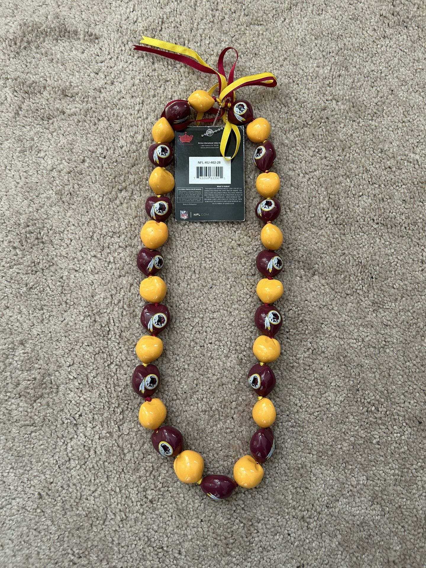 Washington Redskins Kukui Nut Necklace