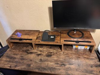 Rustic Wood Desk with Organizer Monitor Stand Riser