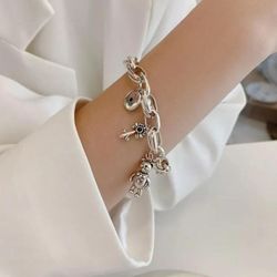925 Sterling Silver bear charm ladies women's bracelet gift