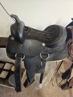 Black Leather Western Horse Saddle Youth Kids size 13