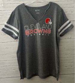 NFL Team Apparel Cleveland Browns Women’s Large Gray V-Neck Striped Sleeve Tee