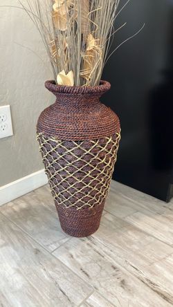Large Woven Floor Vase / Basket - 21" Tall