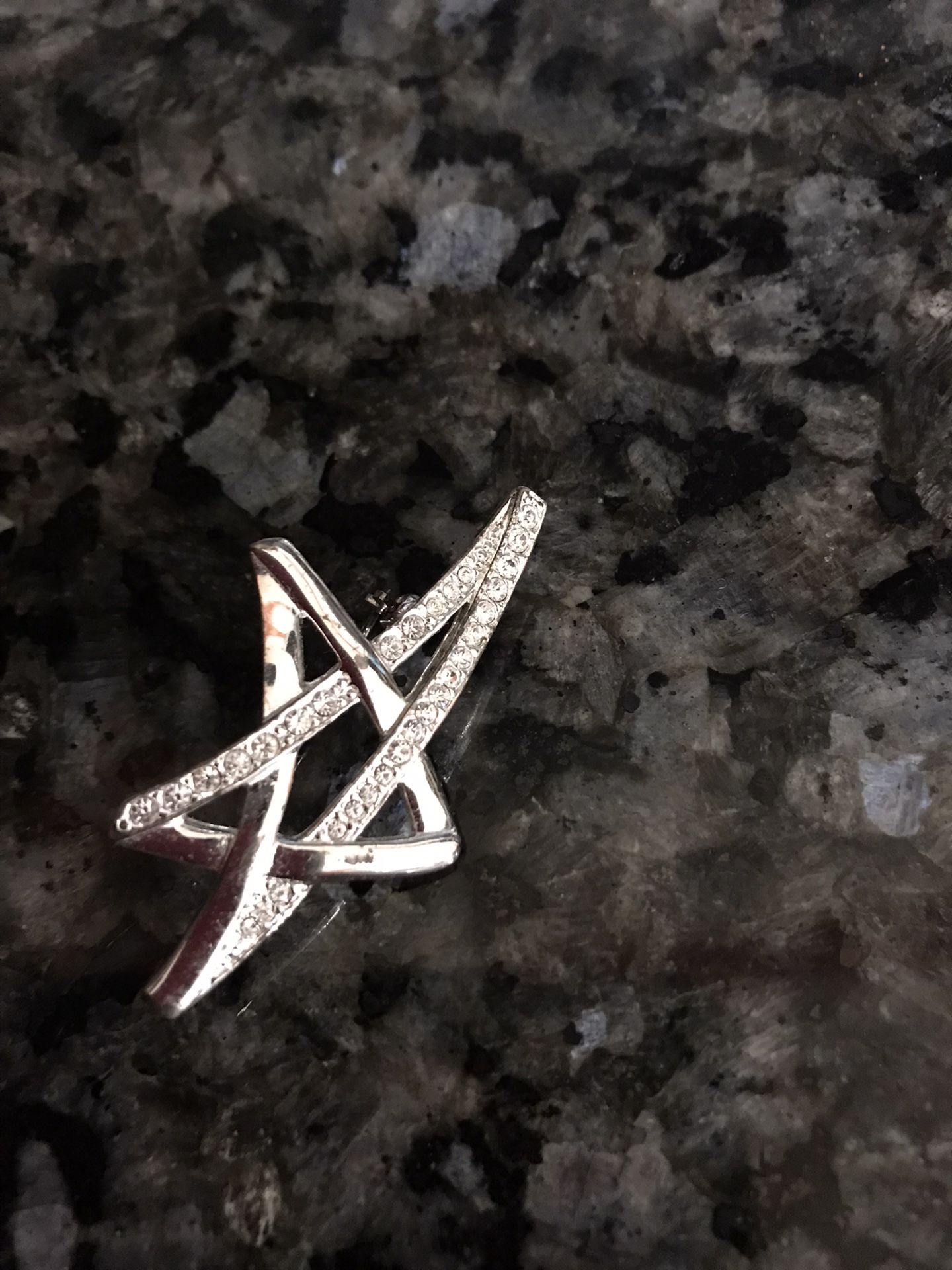 NWOT Modern Silver Brooch with Cubic Zirconia, 2” long