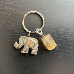 .Natural Charged Citrine & Unakite Elephant Keychain (known For :cleanses Aura,remove Negativity,Good Luck,Compassion,kindness,Help Love,Calm Emotion