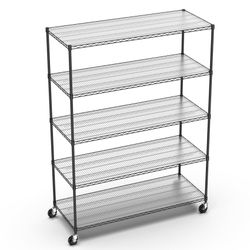 Heavy Duty Metal 5 Tier Shelf Wire Shelving Unit, 7500lbs Capacity NSF Adjustable Storage Rack with Wheels & Shelf Liners for Commercial Grade Utility