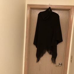 Ladies Black Poncho, Fringe Trim, Large, Fits Most, Stay Warm With Soft Washable Fabric