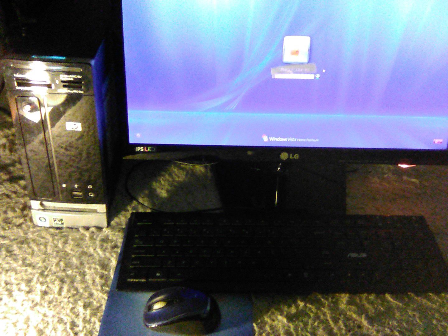 Desktop Set-LG Flatron ISPS2249-,HP Pavilion Slimline s3400f PC ,Asus kb2621 keyboard, Microsoft wireless mouse