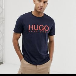 Hugo Dolive large contrast logo T-shirt Navy Size M