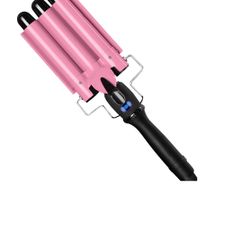 3 Barrel Curling Iron Wand, Jungle Wave 1" Ceramic Triple Barrels Hair Crimper with LCD Pink