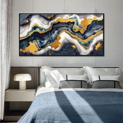 Black Framed Wall Art Blue Modern Pictures for Wall Abstract 