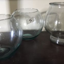 3 Glass Fish Bowls 