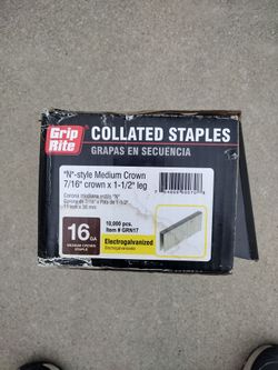 Grip Rite 16GA Collated Staples 10,000 Pack box is more than half full
