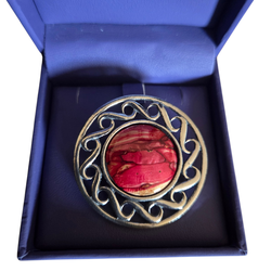 Heathergems brooch with a red heather stone in a silver Celtic design. NWT.