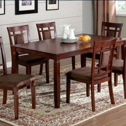 Brand New 7pc Brown Cherry Dining Table Set