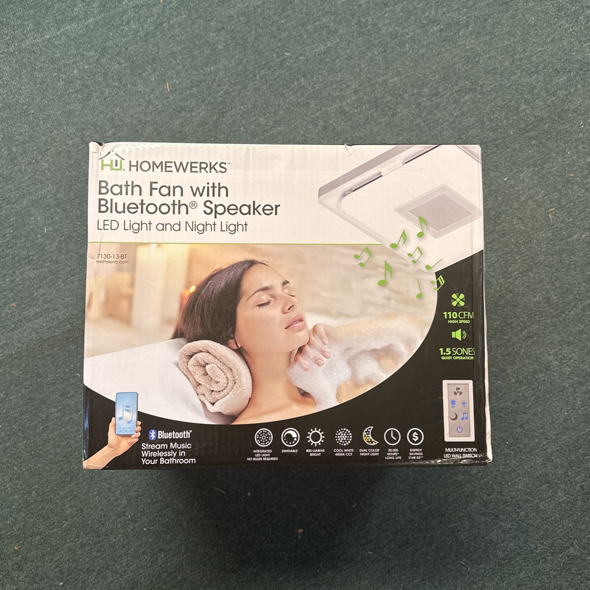 Bath Fan with Bluetooth, Speaker, And Night Led Light. NEW-Never Opened